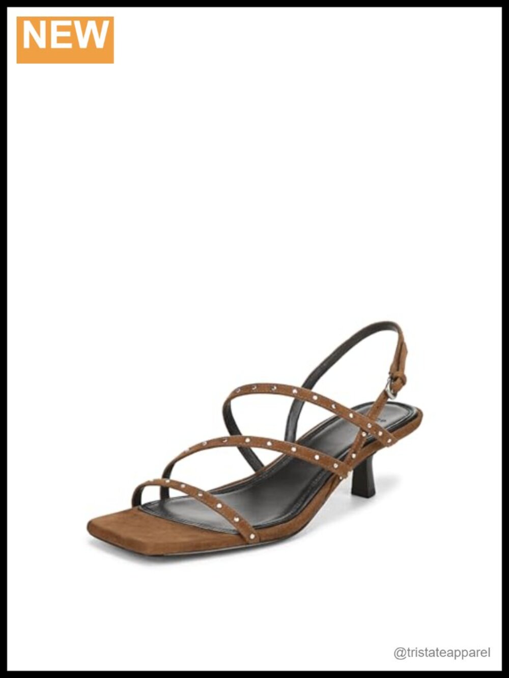 Slingback Heeled Sandals Suede Leather Lining Kitten Heel Studded Square Toe